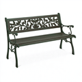 Panca da giardino 122 x 60 x 90 cm in metallo verde con schienale floreale classico