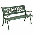 Panchina da giardino 122 x 59 x 87 cm in metallo verde con schienale a foglie stile classico