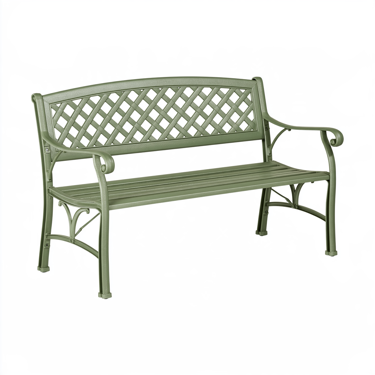 Panchina da giardino 122 cm in metallo verde con schienale a griglia stile classico