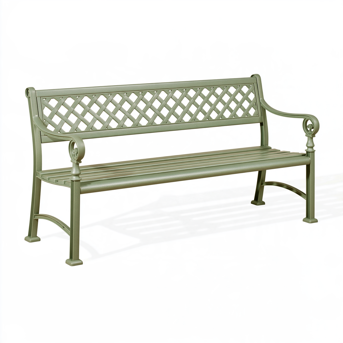 Panchina da giardino 150 x 60 x 88 cm in metallo verde con schienale a griglia stile classico