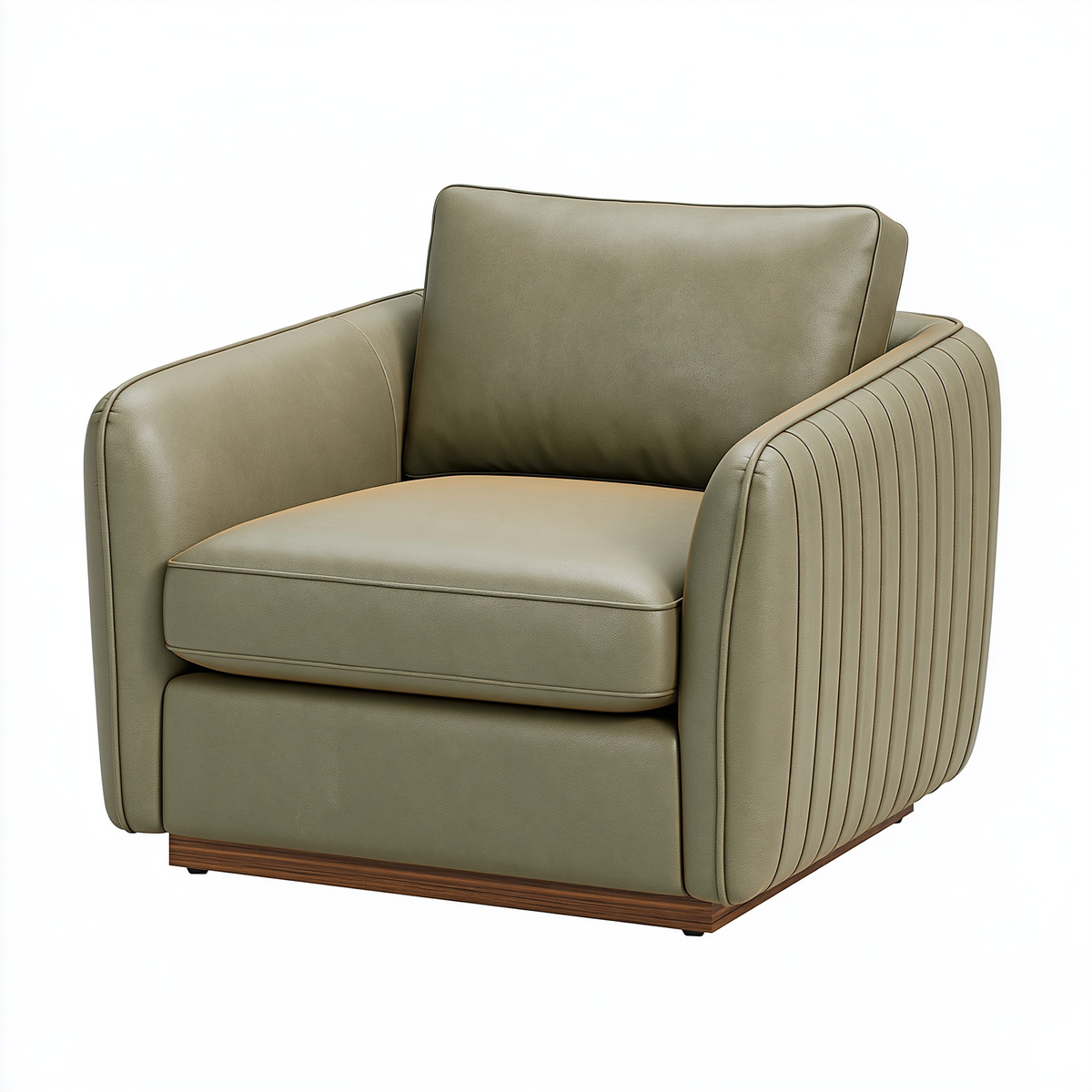 Poltrona 95 x 90 x 85 cm in rivestimento effetto pelle verde salvia con base in legno stile moderno