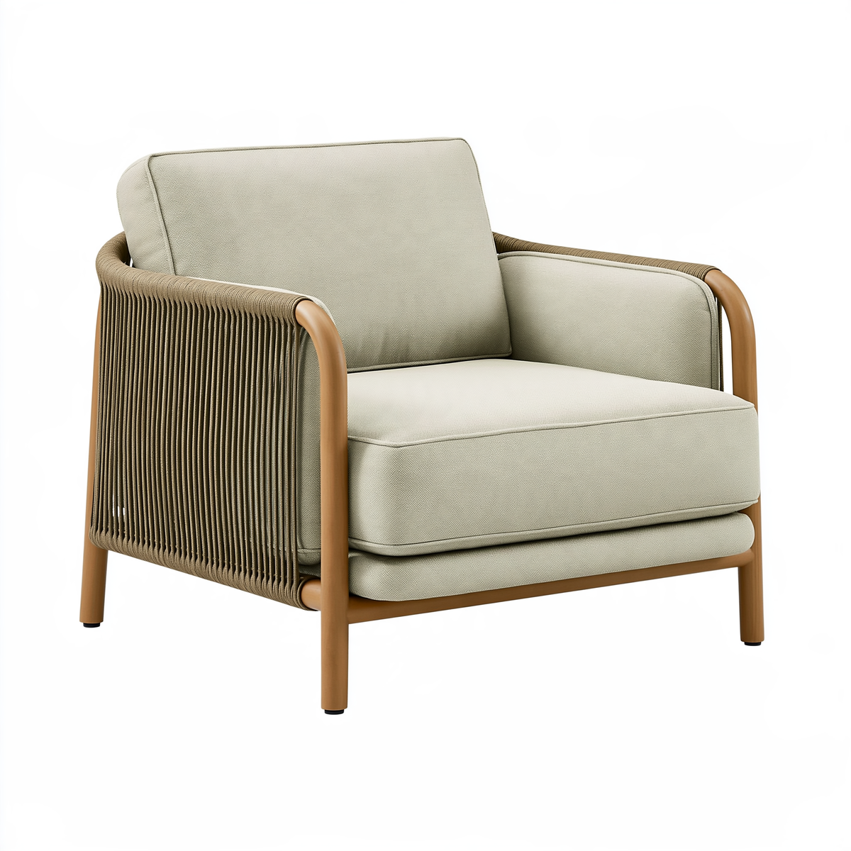 Poltrona 78 x 82 x 86 cm in tessuto beige e corda con struttura in legno - stile contemporaneo da interno