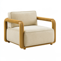 Poltrona 78 x 82 x 82 cm in legno e tessuto beige con braccioli intrecciati
