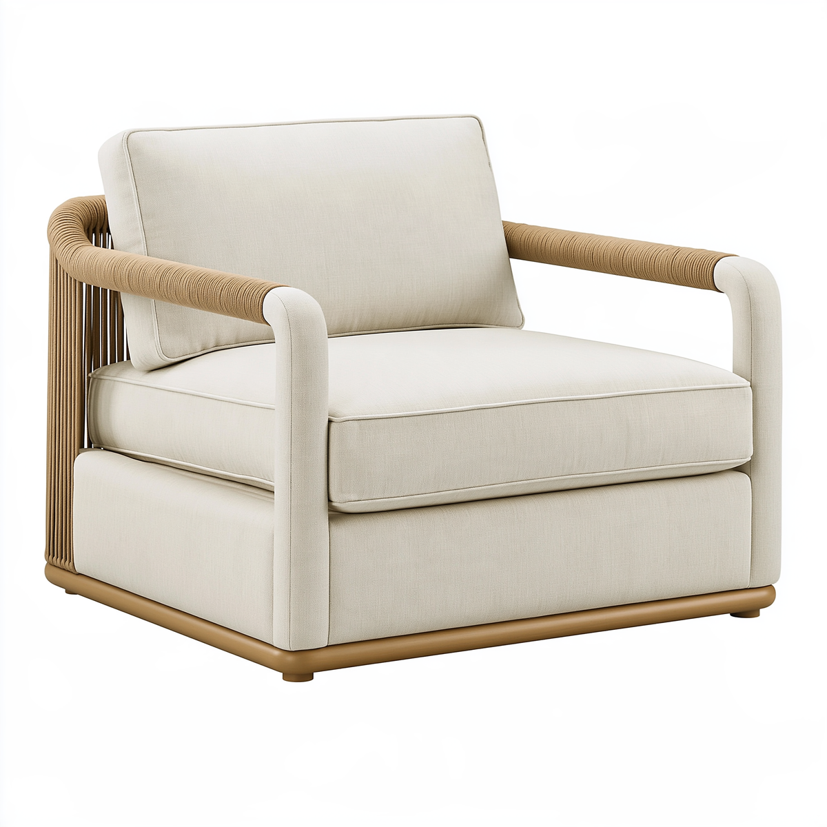 Poltrona 78 x 82 x 85 cm in tessuto beige con braccioli intrecciati - stile contemporaneo