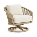 Poltrona girevole 75 x 80 x 85 cm in rattan beige e tessuto avorio stile naturale