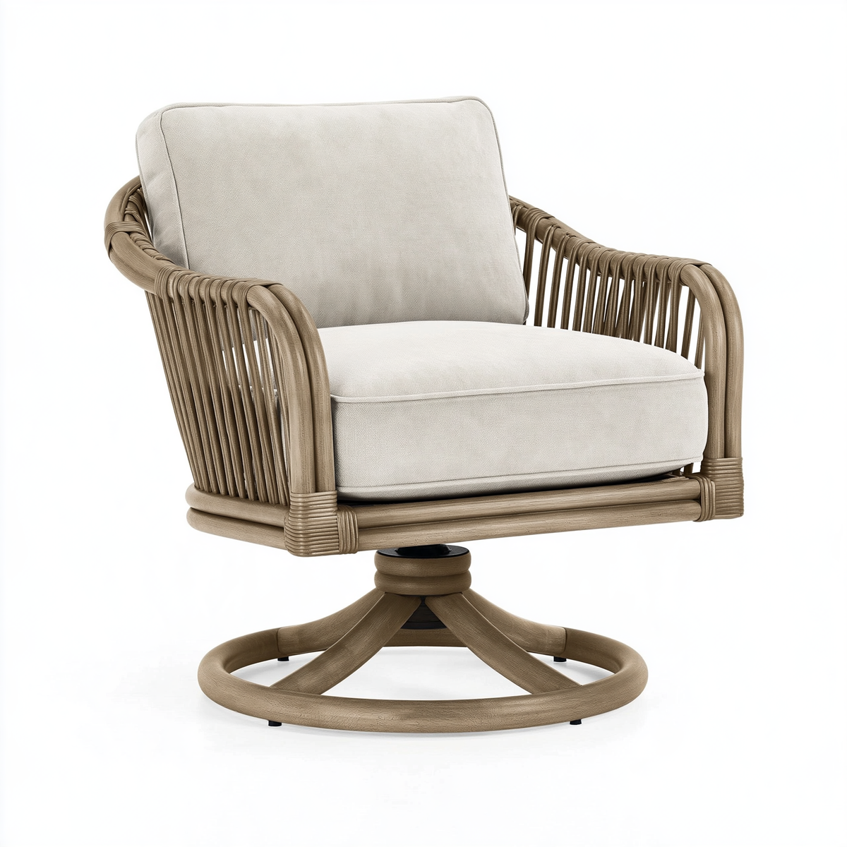 Poltrona girevole 82 x 82 x 88 cm in rattan sintetico marrone e tessuto beige per giardino