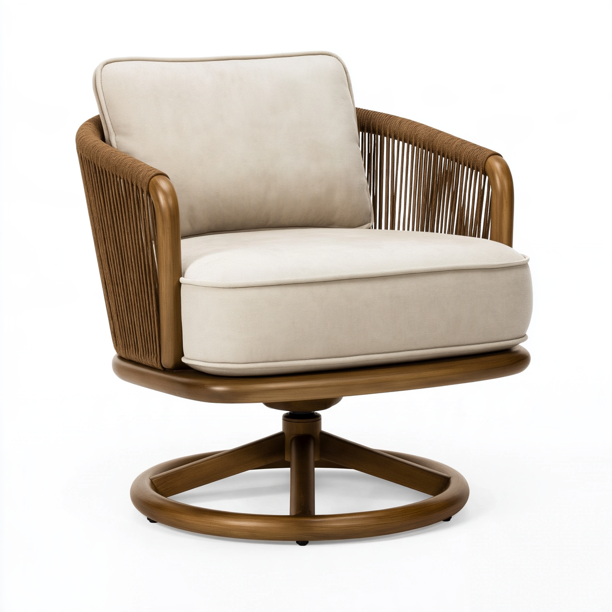 Poltrona girevole 78 x 78 x 88 cm in legno e tessuto beige stile contemporaneo