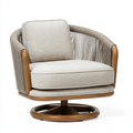 Poltrona 78 x 82 x 84 cm in tessuto beige e legno marrone - girevole con schienale intrecciato