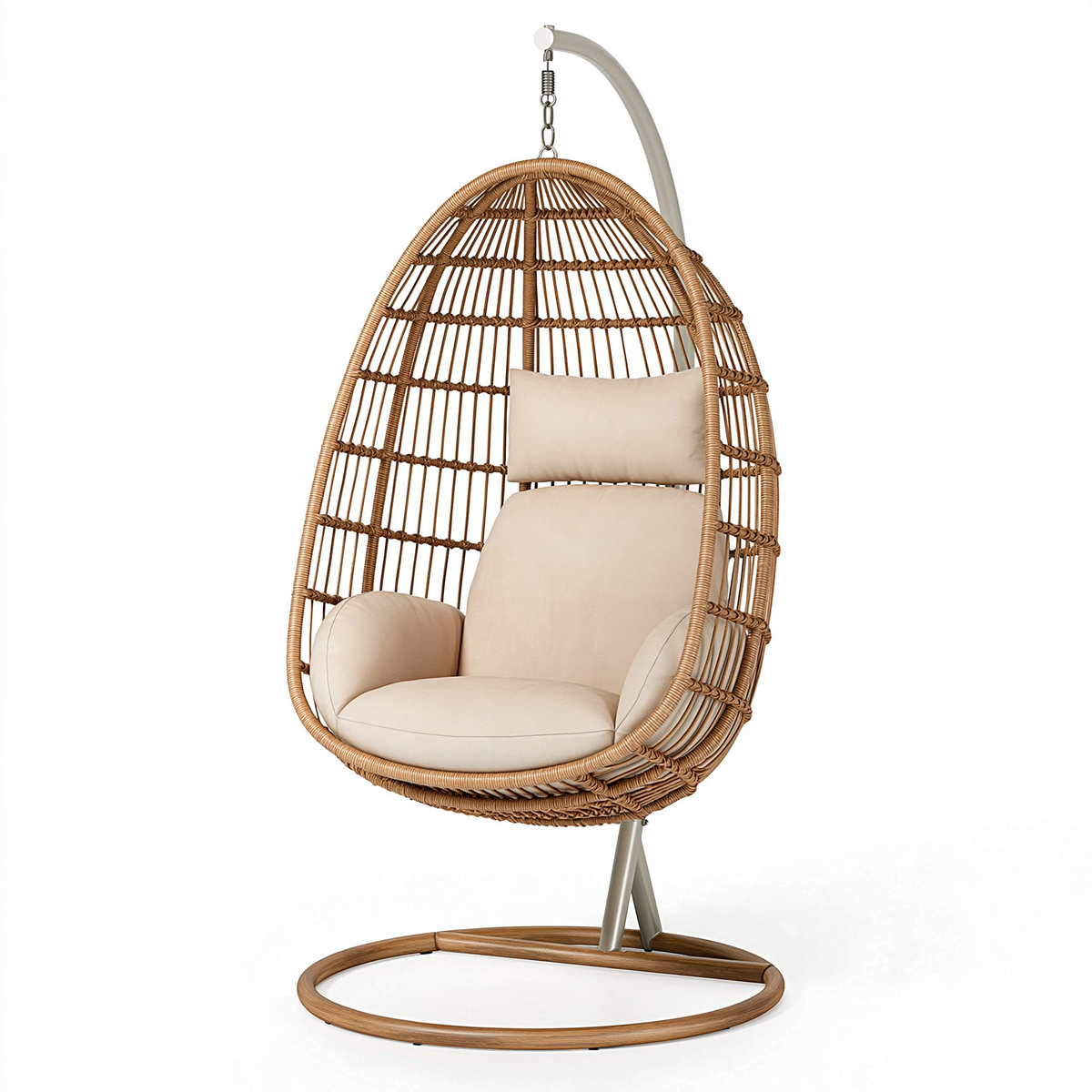 Poltrona sospesa 110 x 110 x 200 cm in rattan marrone con struttura in metallo - stile boho