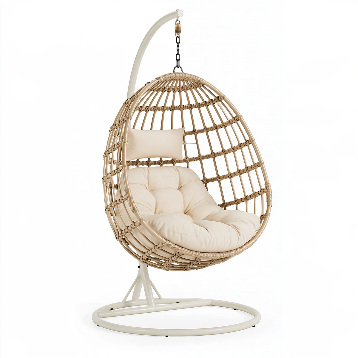Poltrona sospesa 105 x 105 x 195 cm in rattan beige con supporto in acciaio - stile boho per interno