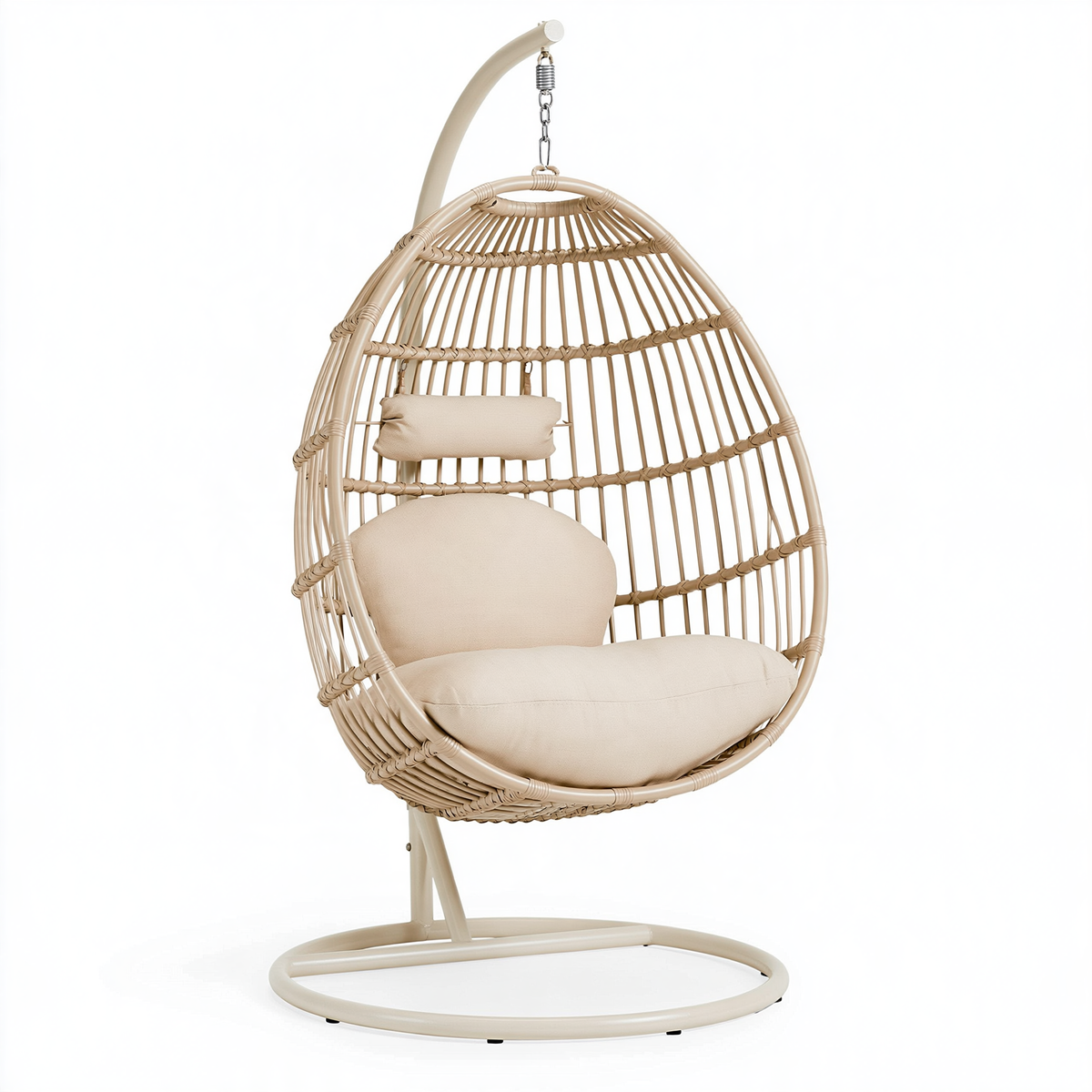 Poltrona sospesa 105 x 105 x 195 cm in metallo e rattan sintetico beige - per interni e spazi esterni coperti stile boho