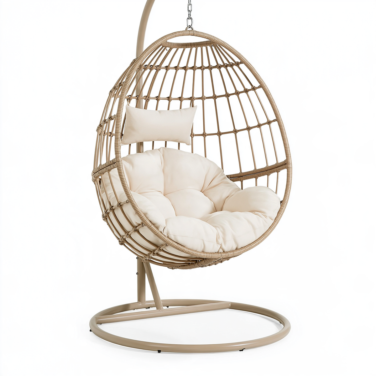 Poltrona sospesa 105 x 105 x 195 cm in metallo e rattan beige con supporto da interno