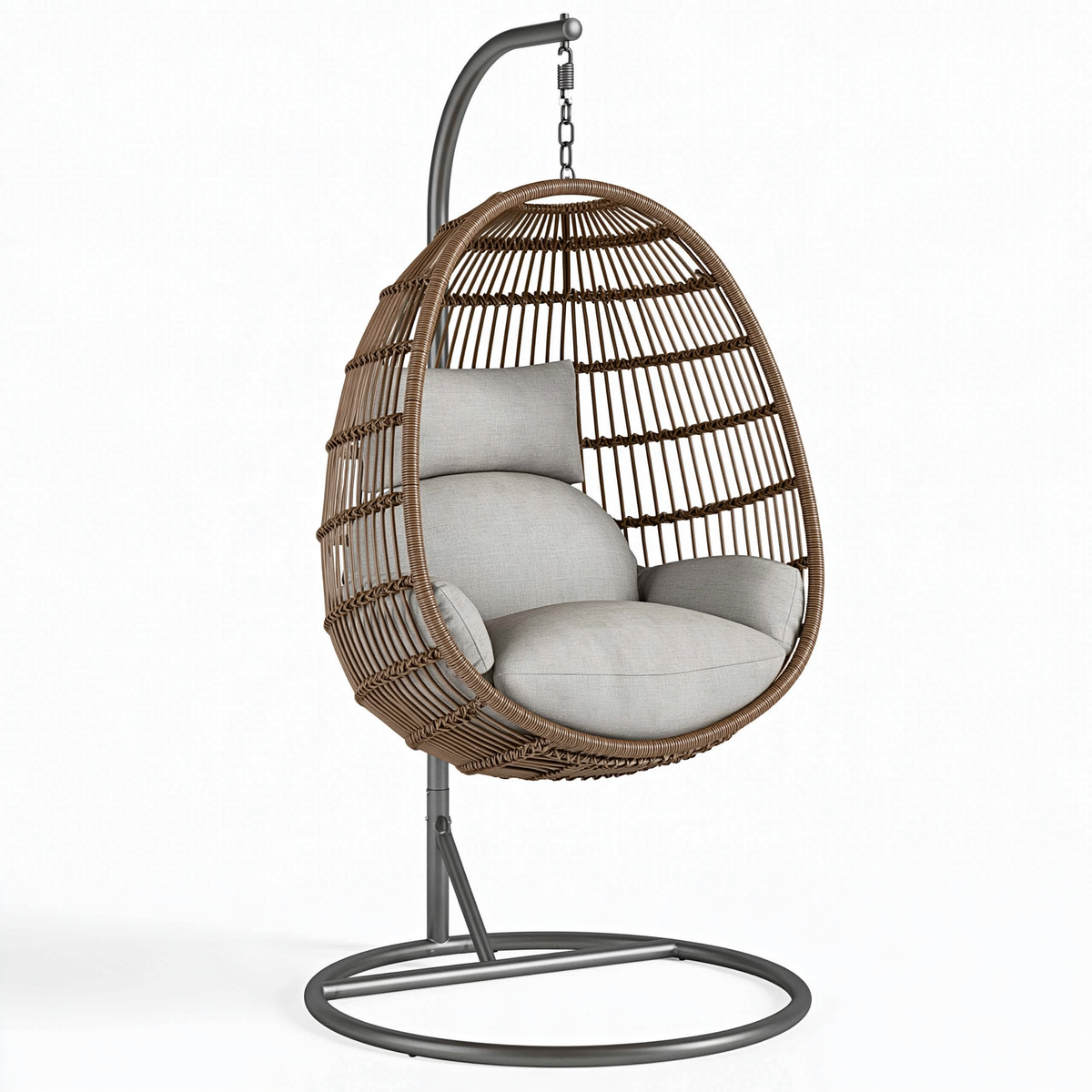 Poltrona sospesa 110 x 110 x 200 cm in fibra intrecciata marrone con struttura in acciaio stile boho