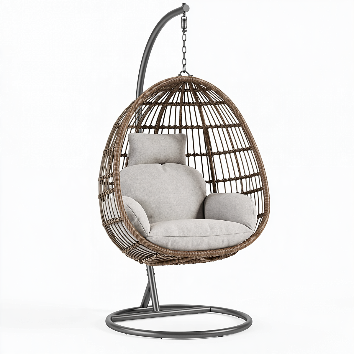 Poltrona sospesa 105 x 105 x 195 cm in rattan marrone con struttura in metallo grigio per esterno stile boho