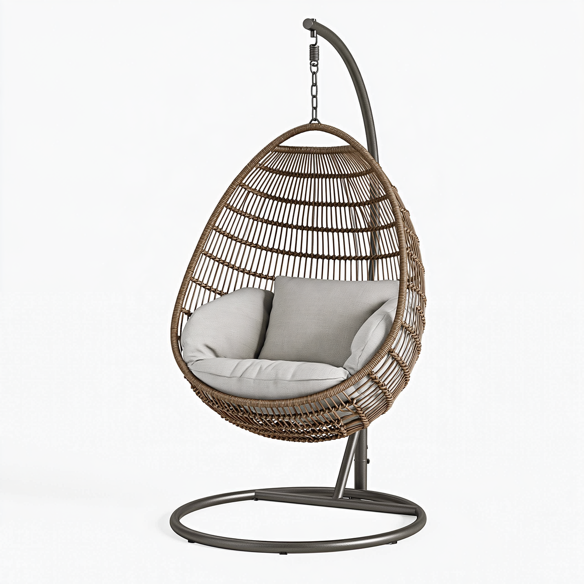 Poltrona sospesa da esterno 105 x 105 x 195 cm in fibra sintetica marrone con struttura in acciaio stile boho