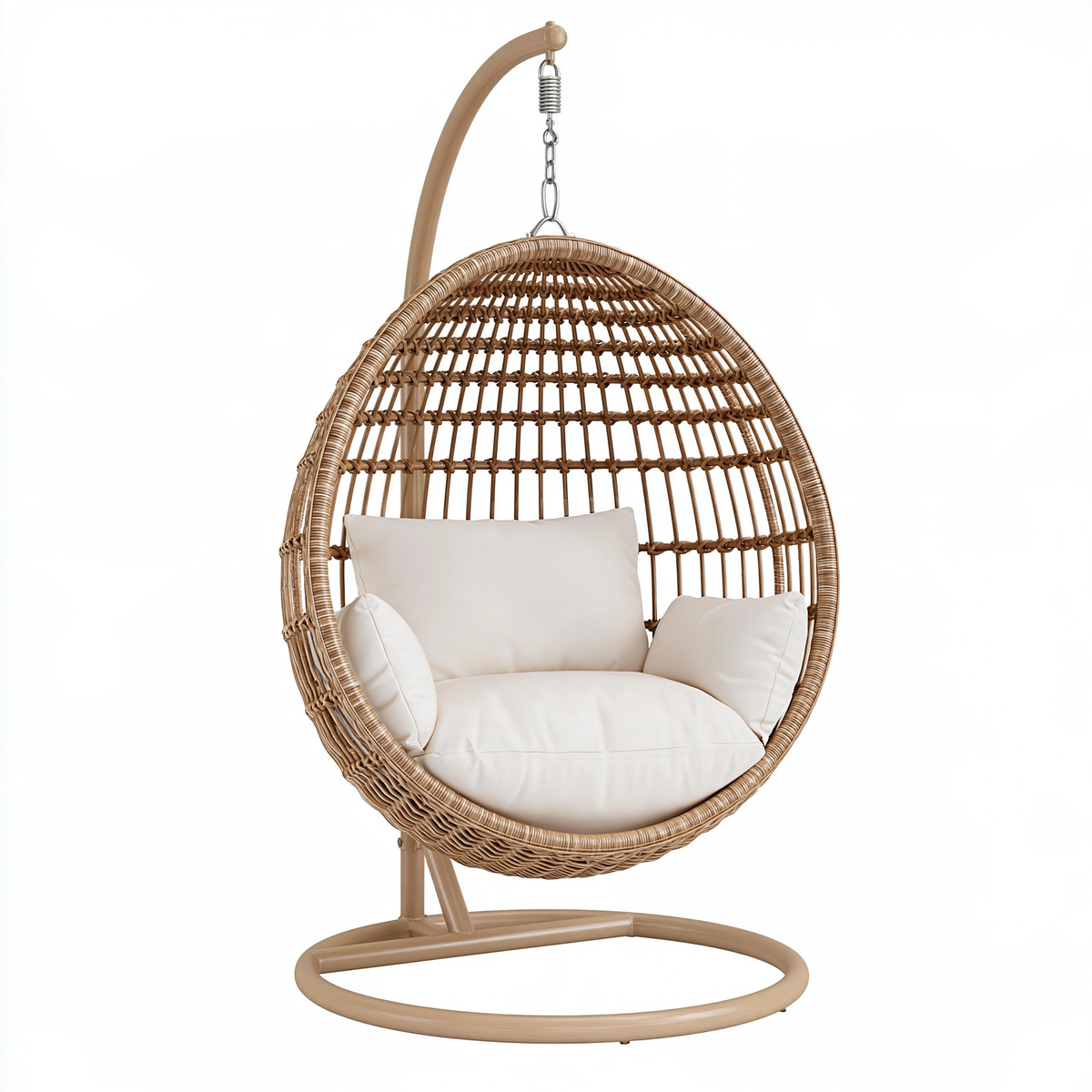Poltrona sospesa 105 x 105 x 195 cm in rattan beige con struttura in acciaio stile boho