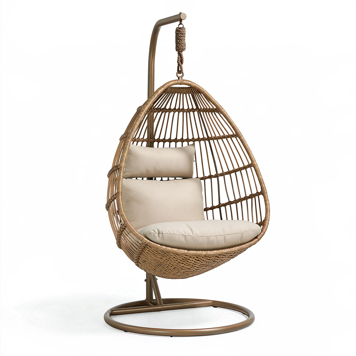 Poltrona sospesa 105 x 105 x 195 cm in fibra intrecciata marrone con struttura in metallo stile boho