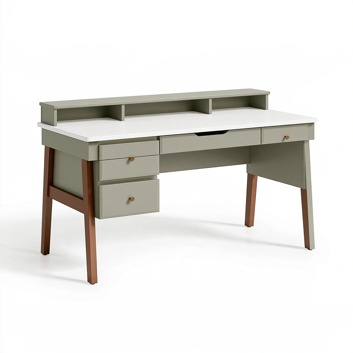 Scrivania 120 x 60 x 95 cm in legno verde salvia e marrone con cassetti e ripiani