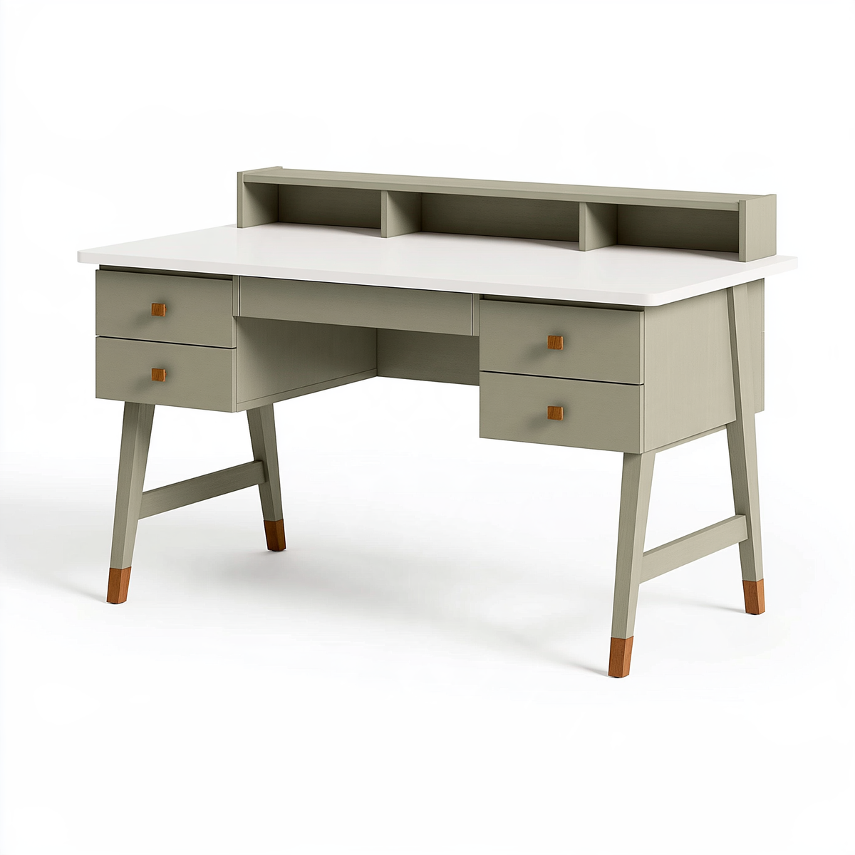 Scrivania 120 x 60 x 95 cm in legno grigio e bianco con 5 cassetti stile moderno