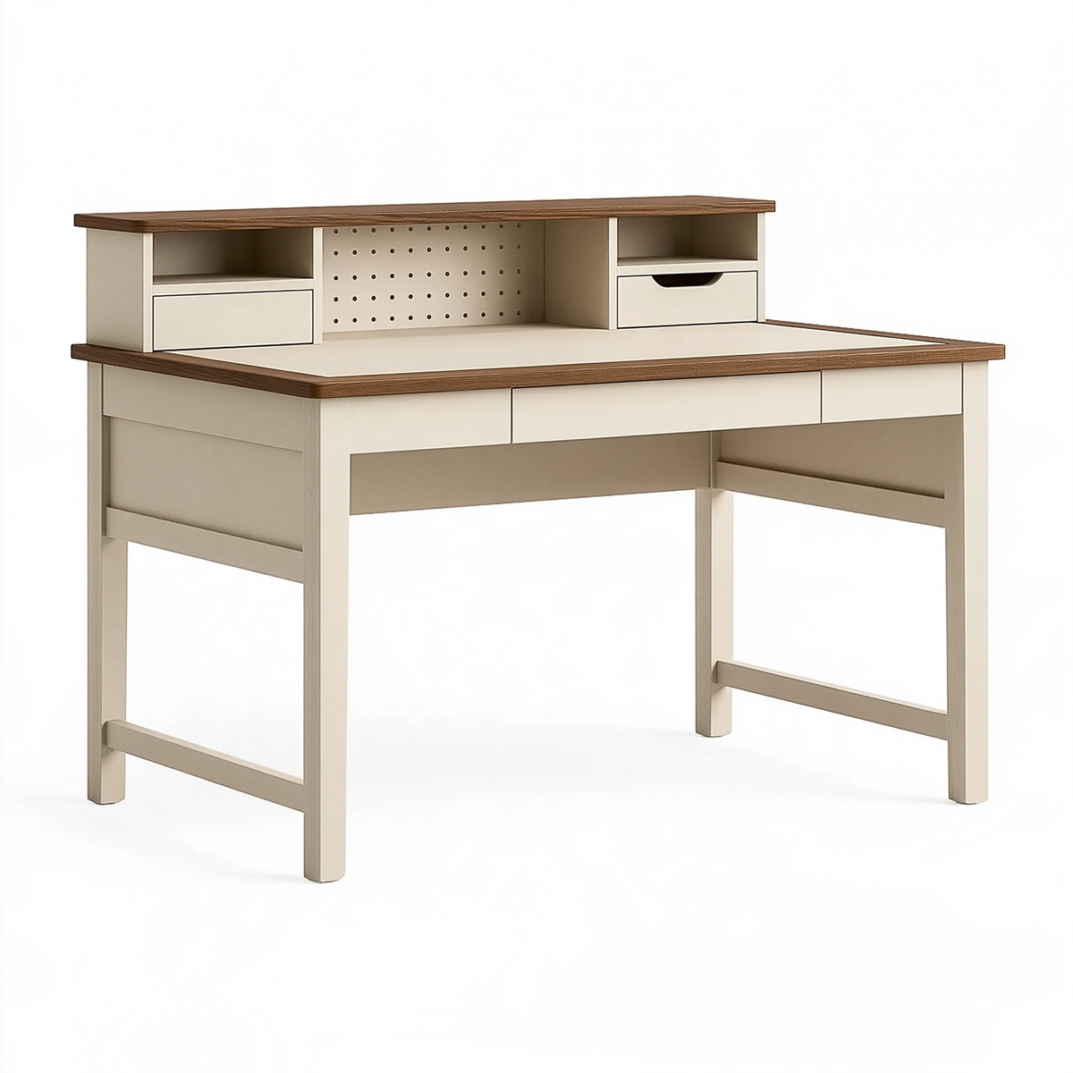 Scrivania 120 x 60 x 140 cm in legno beige/marrone - con ripiani cassetti e pannello forato