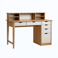 Scrivania con libreria 120 x 60 x 140 cm in legno marrone e bianco con 6 cassetti