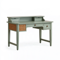 Scrivania 120 x 60 x 100 cm in legno verde salvia con cassetti e vani intrecciati stile rustico