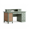 Scrivania 120 x 60 x 100 cm in legno verde salvia con cassetti e organizer stile retrò