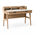 Scrivania 120 x 60 x 100 cm in legno naturale e bianco con cassetti e ripiani stile moderno