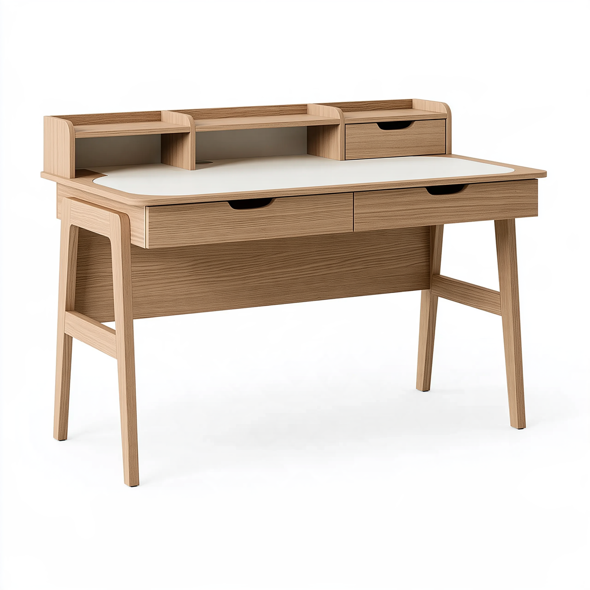 Scrivania 120 x 60 x 100 cm in legno naturale e bianco con cassetti e ripiani stile moderno