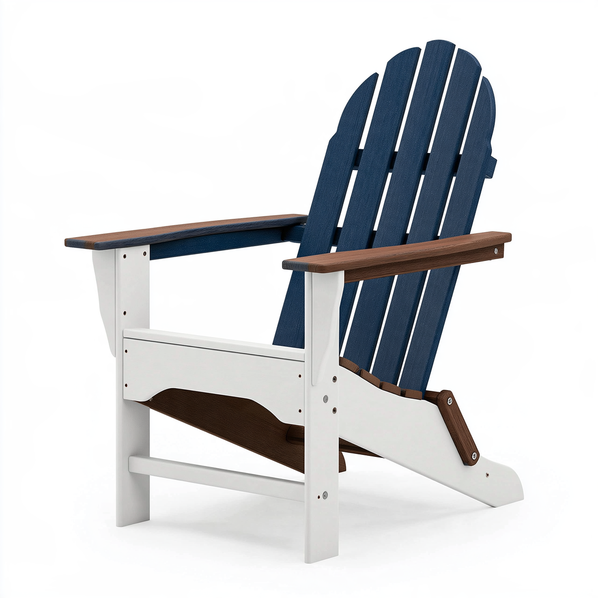 Sedia da esterno Adirondack 83 x 78 x 98 cm in materiale sintetico blu bianco e marrone con schienale alto